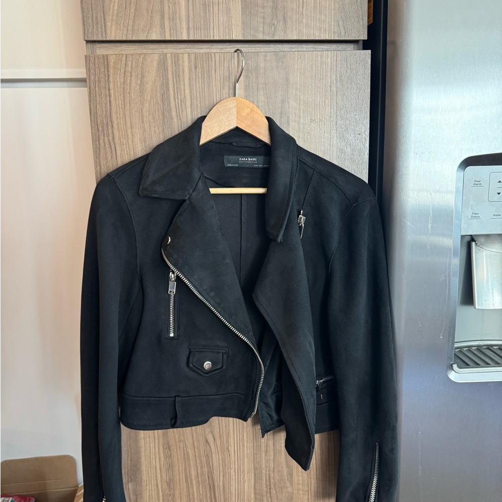 Zara Black Suede Moto Jacket with Asymmetrical Zipper